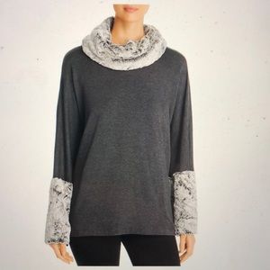 Faux-Fur- Trimmed Cowl-Neck Sweater
